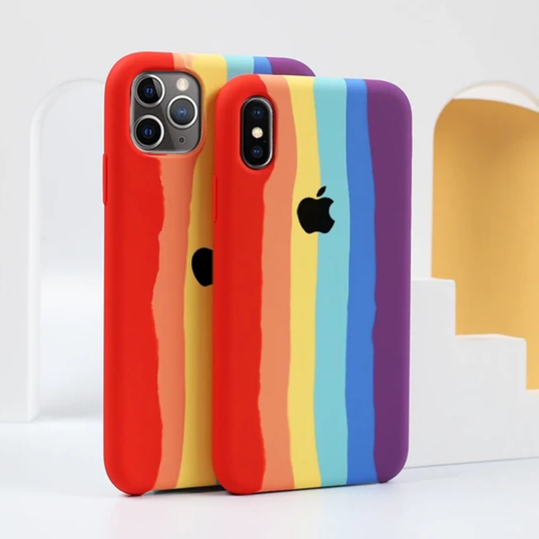 iPhone Series Rainbow Liquid Silicone Logo Case With Tempered Glass