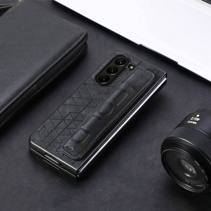 Galaxy Z Fold5 Elegant Leather Wristband & Pen Holder Case