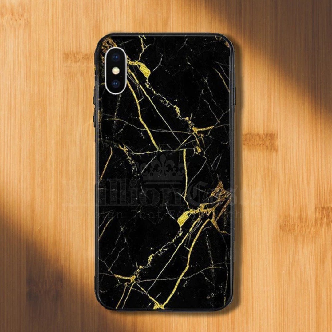 iPhone XS Max Gold Dust Texture Marble Glass Case