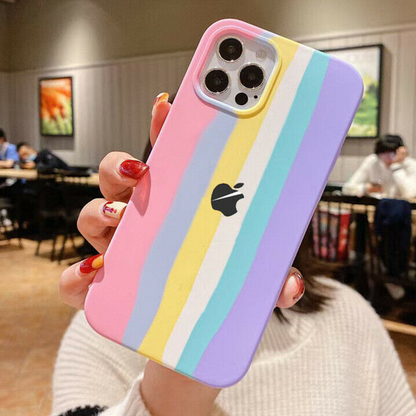 iPhone Series Rainbow Liquid Silicone Logo Case With Tempered Glass