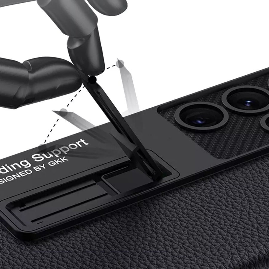 Galaxy S22 Ultra Kickstand Pen Holder Business Leather Case