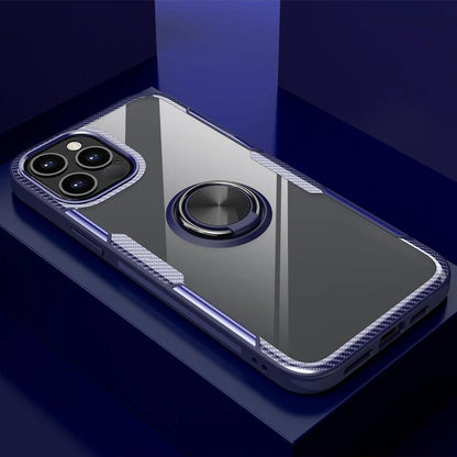 iPhone 12 Series Shockproof Transparent Metallic Ring Holder Case