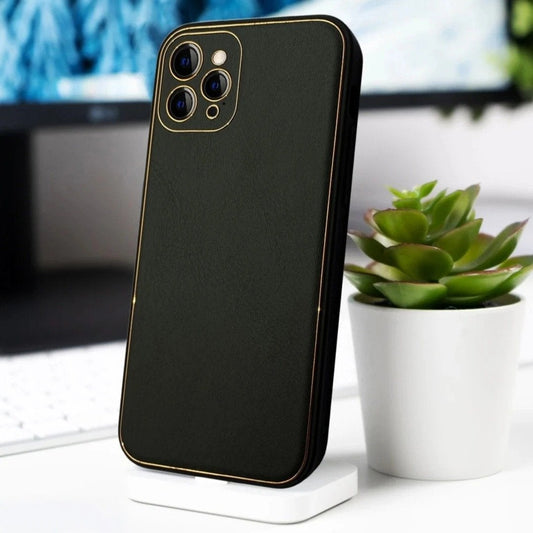 iPhone 11 Leather Textured Gold Plated Case